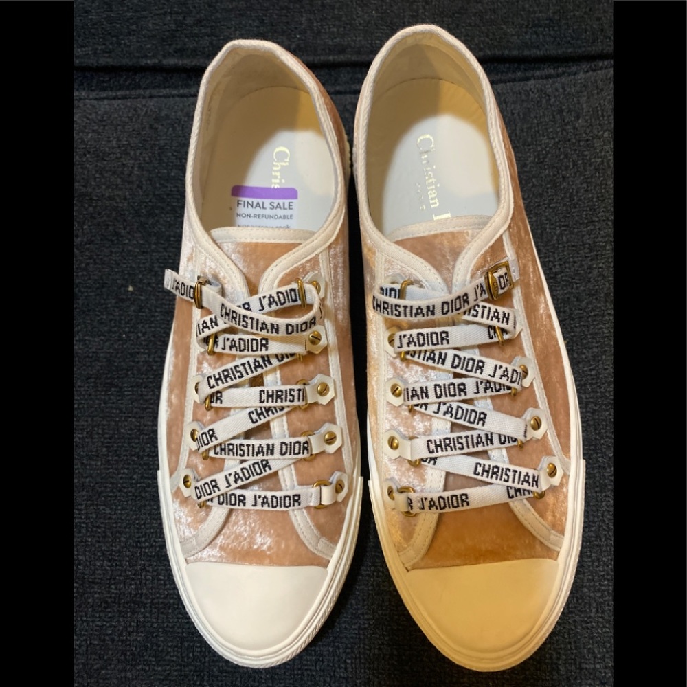 CHRISTIAN DIOR Pink Velvet Low Top Walk'N'Dior Sneakers size 41 - Picture 1 of 6